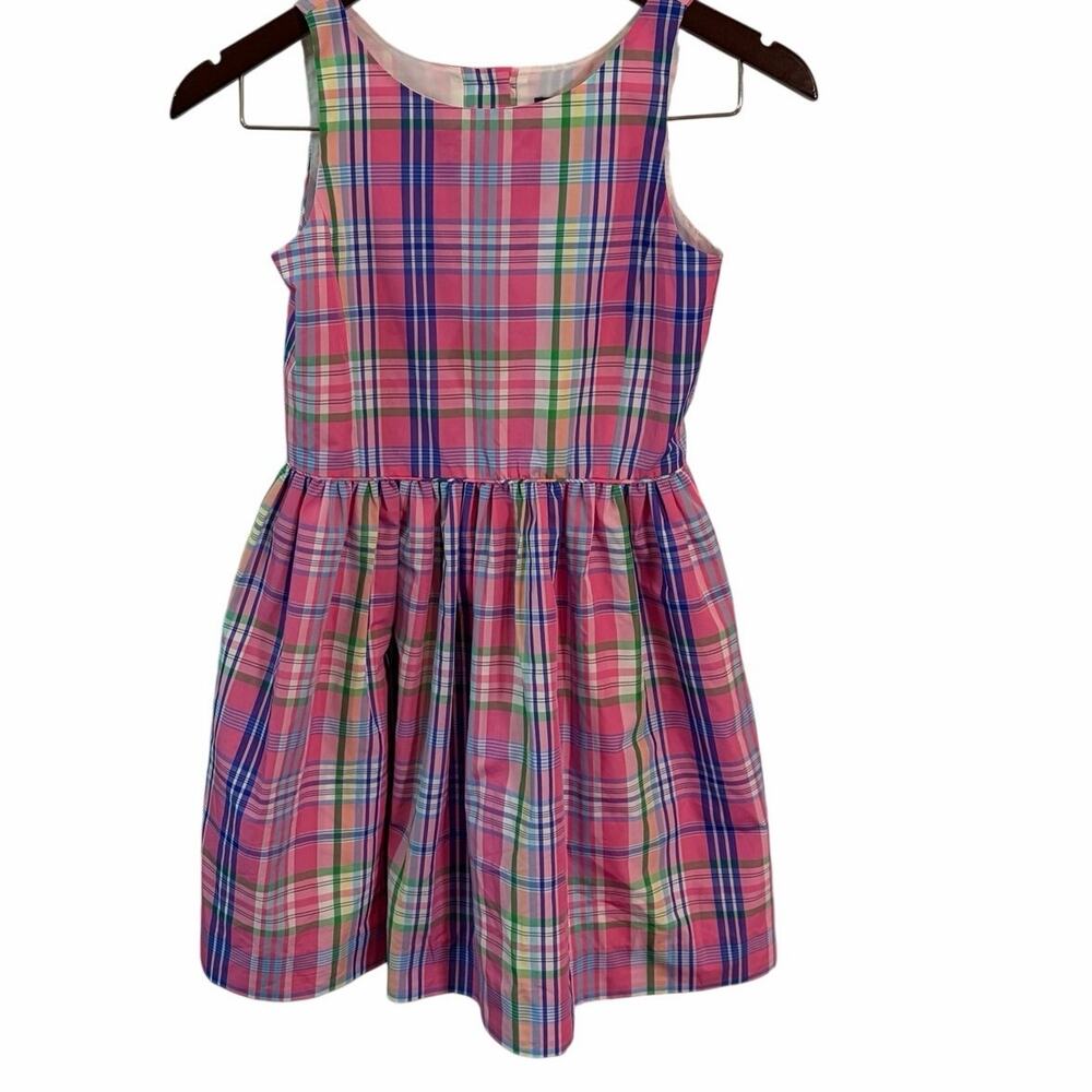 Polo Ralph Lauren Girls Pink Madras Plaid Fit Flare Dress Size 10